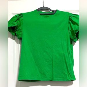 Zara Puff Sleeve Top in Color Kelly Green
